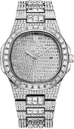 Orologio-Polso-Donna-Acciaio-Moda-Brillantini-Strass-Calendario-Analogico-Silver