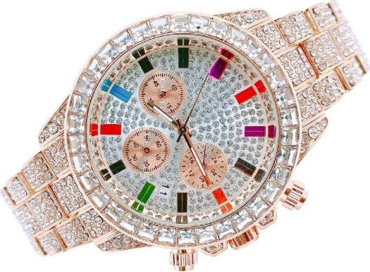 Orologio-Polso-Unisex-Quarzo-Acciaio-Calendario-Diamond-Brillantini-Strass-Rosa