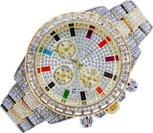 Orologio-Polso-Unisex-Quarzo-Acciaio-Data-Diamond-Brillantini-Strass-Silver-Oro