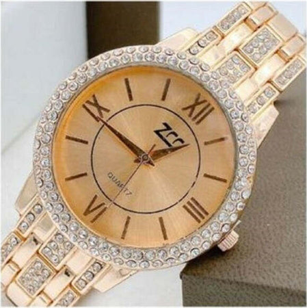 Orologio-Polso-Zcc-13-Donna-Moda-Quarzo-Acciaio-Brillantini-Oro-Rosa-Fondo-Rosa