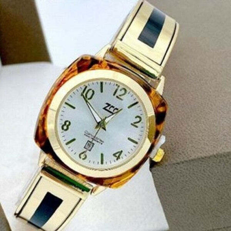 Orologio-Polso-Zcc-18-Donna-Quarzo-Acciaio-Moda-Ambrato-Dorato-Quadrante-Bianco
