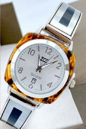 Orologio-Polso-Zcc-18-Donna-Quarzo-Acciaio-Moda-Ambrato-Silver-Quadrante-Bianco