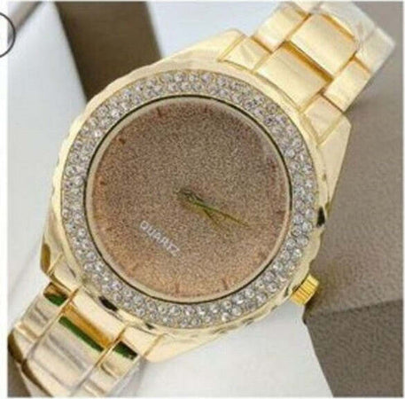 Orologio-Polso-Zcc-20-Donna-Movimento-Quarzo-Acciaio-Moda-Brillantini-Dorato-Oro