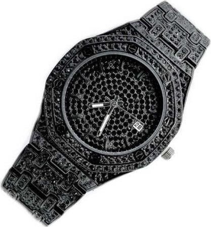 Orologio-Polso-Zcc-Octagon-Quarzo-Acciaio-Moda-Brillantini-Data-Analogico-Nero