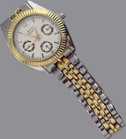 Orologio-Polso-Zcc-Uomo-Analogico-Calendario-Elegante-Bicolore-Quadrante-Bianco