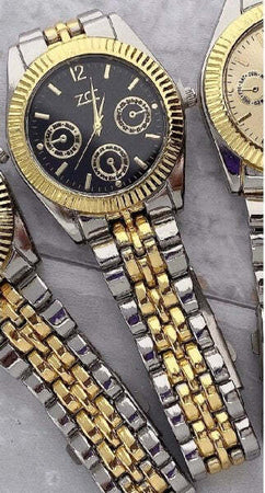 Orologio-Polso-Zcc-Uomo-Analogico-Calendario-Elegante-Bicolore-Quadrante-Nero