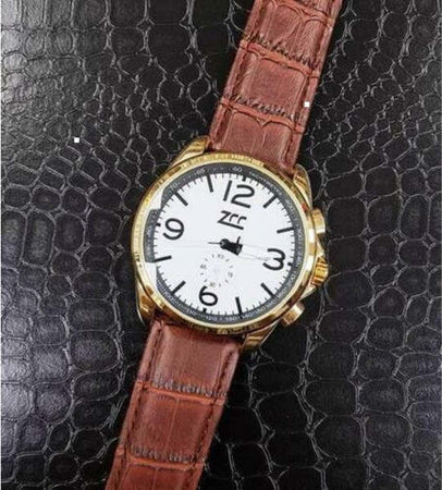Orologio-Polso-Zcc-Z001-Uomo-Oro-Automatico-Data-Cinturino-Pelle-Marrone-Bianco