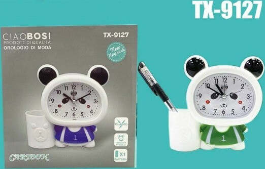 Orologio-Sveglia-A-Forma-Di-Panda-Analogico-Con-Portapenne-Da-Tavolo-Tx-9127
