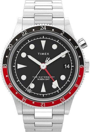 Orologio-TIMEX--Mod.-The-Waterbury-GMT-acciaio-nero-e-rosso