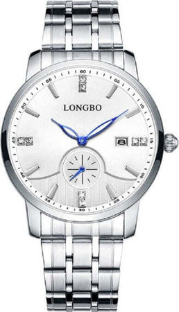 Orologio-Uomo-Donna-Longbo-80436-Analogico-Data-Acciaio-Silver-Bianco-Lancette-Blu