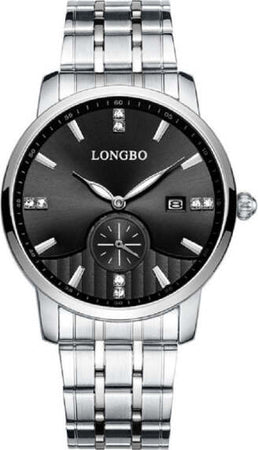 Orologio-Uomo-Donna-Longbo-80436-Analogico-Data-Impermeabile-Acciaio-Silver-Nero