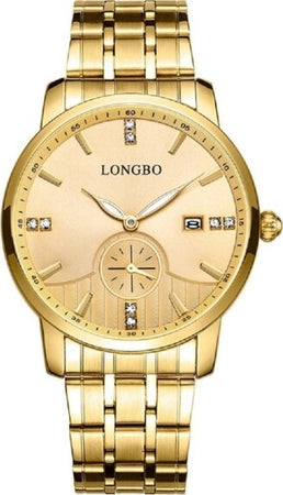 Orologio-Uomo-Donna-Longbo-80436-Crono-Analogico-Data-Impermeabile-Acciaio-Dorato