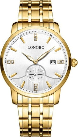Orologio-Uomo-Donna-Longbo-80436-Crono-Data-Impermeabile-Acciaio-Dorato-Bianco
