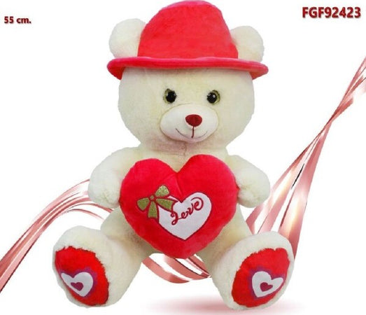Orso-In-Peluche-Con-Cappello-E-Cuore-Rosso-55-Cm-Regalo-Per-San-Valentino-92423