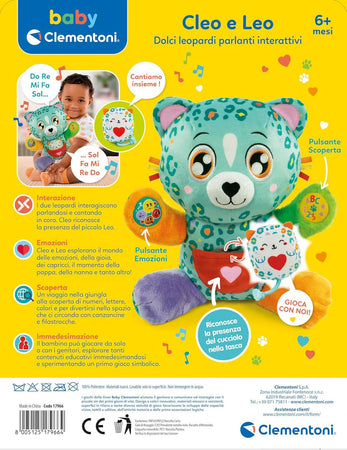 Clementoni Baby - Cleo e Leo - dolci leopardi - Peluche Parlante Interattivo, Gioco Educativo Prima Infanzia Bambini 6 Mesi, Gioco Pupazzo Neonato, Musicale, Luci e Suoni, Con Batterie, In Italiano