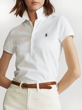 Ralph Lauren Polo Donna Mezze Maniche Slim- Fit Polo Scollo A V Piquet Pony Ricamato Maniche Corte Colletto Cinque Bottoni