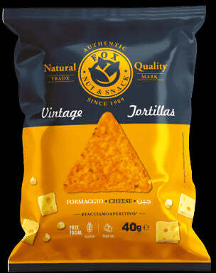 Pacchetto di tortillas al nacho cheese 40g gluten free e senza olio di palma
