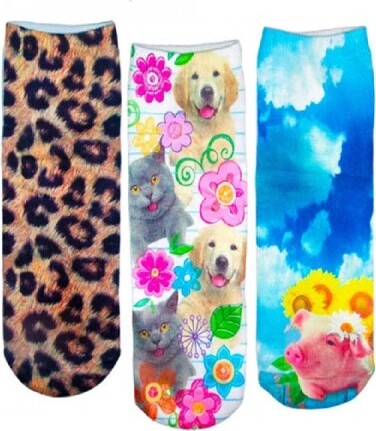 Pack-3-Paia-Calzini-Funny-Animals-Calze-Donna-Stampe-Colorate-3d