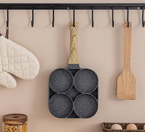 Padella-Pancake-4-Scomparti-In-Lega-Di-Alluminio-Antiaderente-Con-Manico-Legno