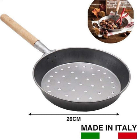 Padella-Per-Caldarroste-In-Acciaio-Al-Carbonio-Diametro-26-Cm-Accessorio-Cucina