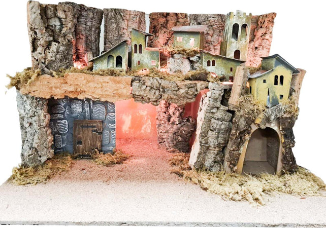 Paesaggio con Case e Grotte con macina e luci in legno per presepe natalizio in legno e sughero Casa e cucina/Decorazioni per interni/Addobbi e decorazioni per ricorrenze/Decorazioni natalizie/Presepi/Statuine e fondali per il presepe MagiediNatale.it - Altamura, Commerciovirtuoso.it