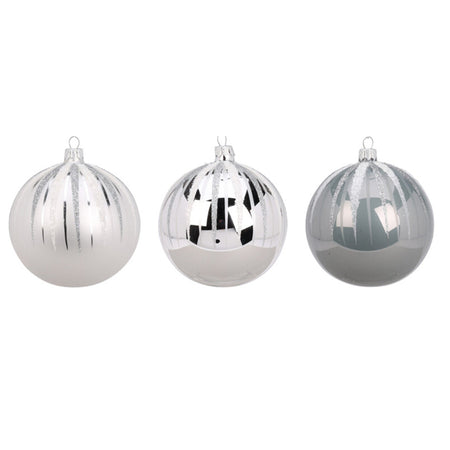 Palline per albero di Natale, in Vetro, color argento, con glitter, 100 mm, 6 pezzi