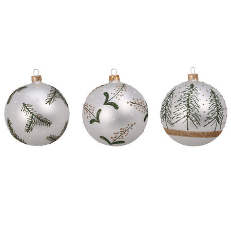 Palline per albero di Natale, in Vetro, con foglie decorative, Ø 100 mm, 6 pezzi