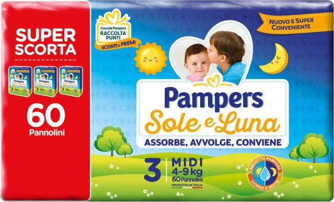 PAMPERS Pannolini Sole Luna Super Scorta Pannolini Super Assorbenti Neonato Bambino Bambina Pannolini Sanitaria Gioia del Bimbo - Villa San Giovanni, Commerciovirtuoso.it