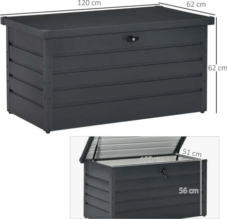 Panca-Baule-Contenitore-da-Giardino-con-Chiave,-Cassapanca-Moderna-in-Acciaio,-Grigio,-120x62x62cm-84B-459V01