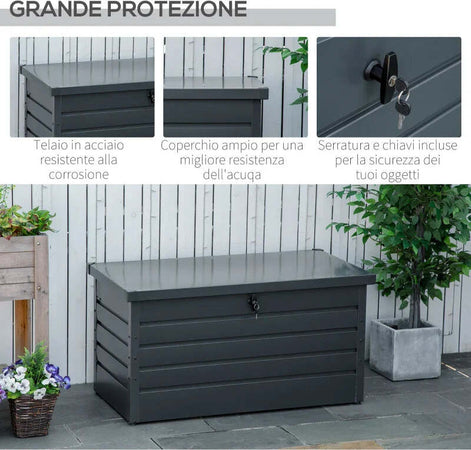 Panca-Baule-Contenitore-da-Giardino-con-Chiave,-Cassapanca-Moderna-in-Acciaio,-Grigio,-120x62x62cm-84B-459V01