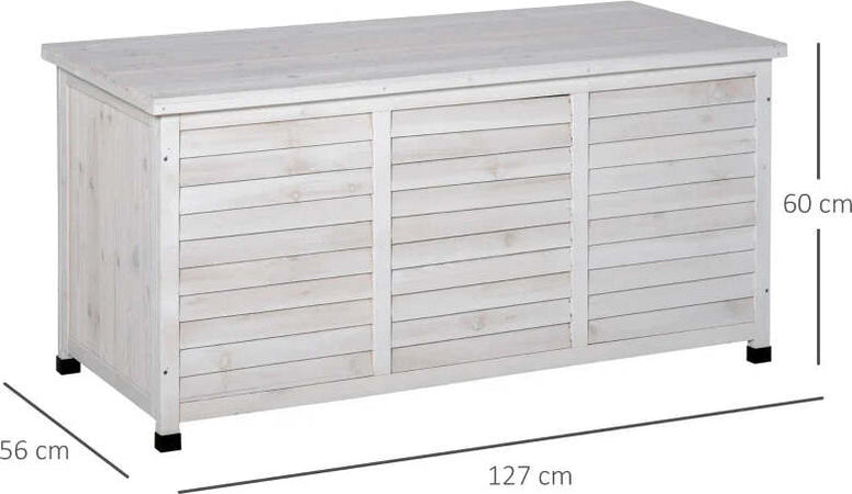 Panca-Contenitore-in-Legno-di-Abete,-Cassapanca-da-Esterno-con-Piedini-Antiscivolo-127x56x60cm,-Bianco-84B-458WT