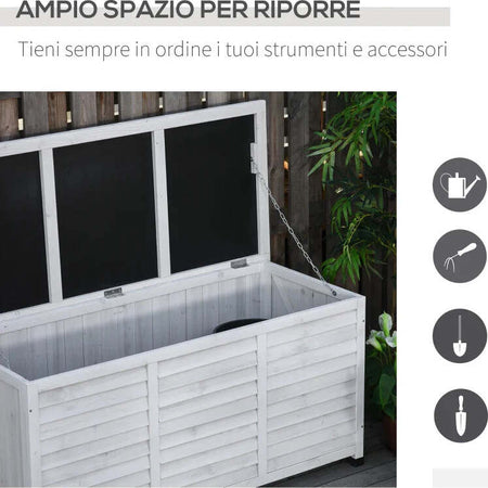 Panca-Contenitore-in-Legno-di-Abete,-Cassapanca-da-Esterno-con-Piedini-Antiscivolo-127x56x60cm,-Bianco-84B-458WT