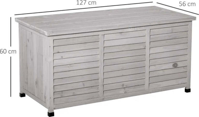 Panca-Contenitore-in-Legno-di-Abete,-Cassapanca-da-Esterno-con-Piedini-Antiscivolo-127x56x60cm,-Grigio-84B-458GY