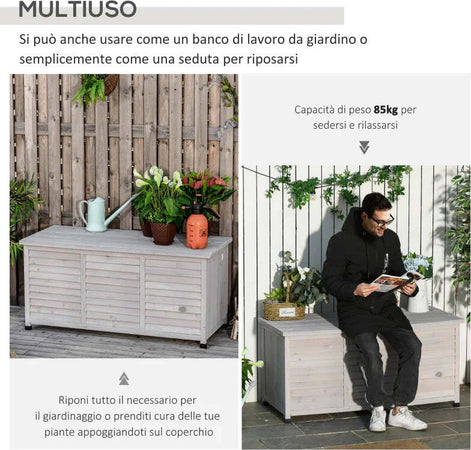 Panca-Contenitore-in-Legno-di-Abete,-Cassapanca-da-Esterno-con-Piedini-Antiscivolo-127x56x60cm,-Grigio-84B-458GY