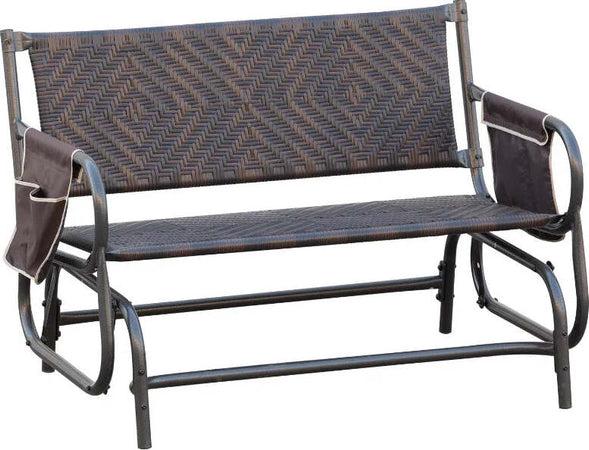 Panchina-a-Dondolo-da-Giardino-2-Posti-in-Rattan-e-Acciaio-con-Tasche-Laterali,-122x75x88cm-Marrone-e-Nero-867-076