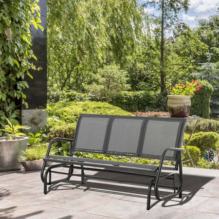 Panchina-a-Dondolo-da-Giardino-a-3-Posti-in-Metallo-e-Tessuto-a-Rete-Traspirante,-147x75x85cm,-Grigio-84B-531GY
