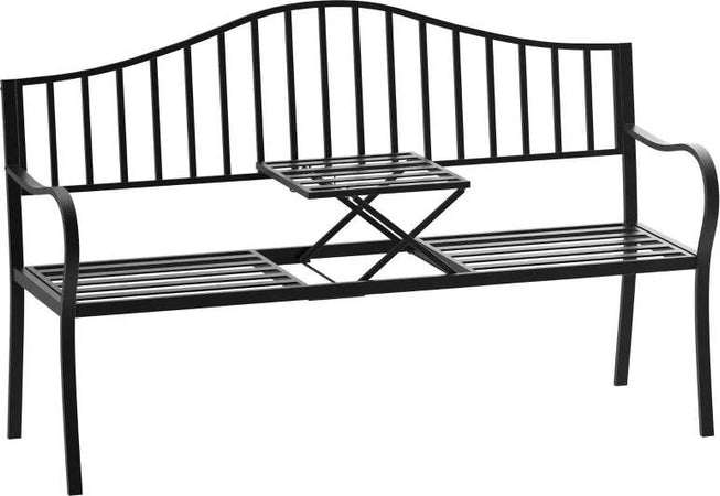 Panchina-da-Esterno-a-2-Posti-,-Panchina-da-Giardino-con-Tavolino-Estensibile-in-Metallo-150-x-53-x-95-cm-Nero-84B-241