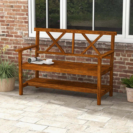 Panchina-da-Giardino-2-Posti-in-Legno-con-Ripiano-e-Braccioli,-125x58x88cm,-Legno-84G-429V00TN
