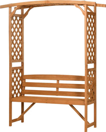 Panchina-da-Giardino-in-Legno-di-Abete-con-Arco-Decorativo-per-Piante-e-Vasi,-160x50x198-cm,-Marrone-84G-002V00BN