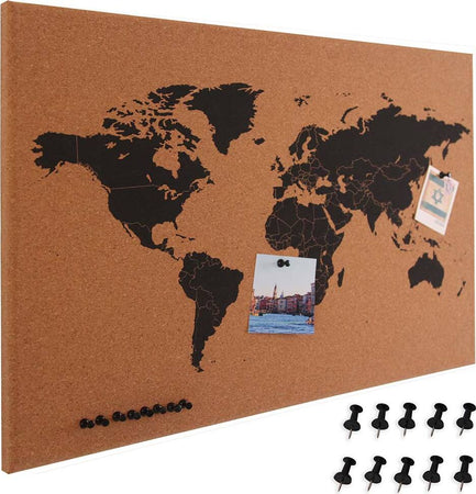 Pannello-Bacheca-Mappamondo-Globo-in-Sughero-60x40cm-da-Parete-con-10-Puntine