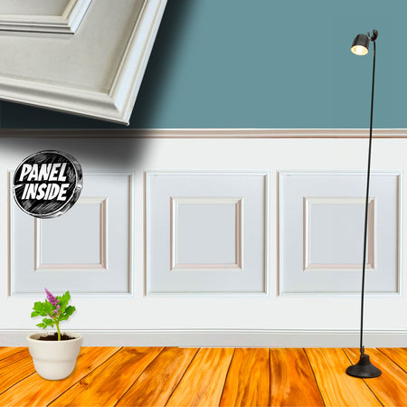 Kit 2ml di Boiserie in legno MASSICCIO (200x100cm) laccato bianco inclusi PANNELLI 60x60cm e cornice interna - Eternal Parquet