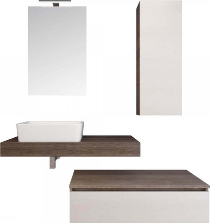 Parete Attrezzata Bagno Completa Design Moderno 7Pz. Mobile Arredo Bagno Rovere Chiaro E Scuro + Mensola+ Lavabo Da Appoggio in Ceramica Bianca + Specchio E Armadio Pensile Casa e cucina/Bagno/Mobili da bagno/Mobiletti e armadietti/Mobili a muro Shopbagno.it - Roma, Commerciovirtuoso.it