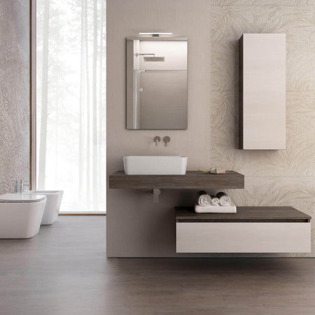 Parete Attrezzata Bagno Completa Design Moderno 7Pz. Mobile Arredo Bagno Rovere Chiaro E Scuro + Mensola+ Lavabo Da Appoggio in Ceramica Bianca + Specchio E Armadio Pensile Casa e cucina/Bagno/Mobili da bagno/Mobiletti e armadietti/Mobili a muro Shopbagno.it - Roma, Commerciovirtuoso.it