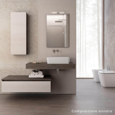 Parete Attrezzata Bagno Completa Design Moderno 7Pz. Mobile Arredo Bagno Rovere Chiaro E Scuro + Mensola+ Lavabo Da Appoggio in Ceramica Bianca + Specchio E Armadio Pensile Casa e cucina/Bagno/Mobili da bagno/Mobiletti e armadietti/Mobili a muro Shopbagno.it - Roma, Commerciovirtuoso.it