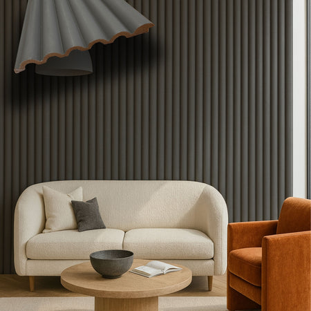 Asta intera 12x154x2800mm di Rivestimento Parete Boiserie cannettato Lamelli tondi eff. Touch VELVET GREY