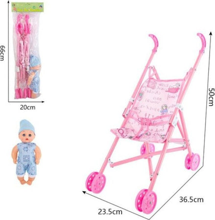 Passeggino-Per-Bambine-Con-Bambolotto-Carrozzino-Pieghevole-Gioco-Per-Bambini