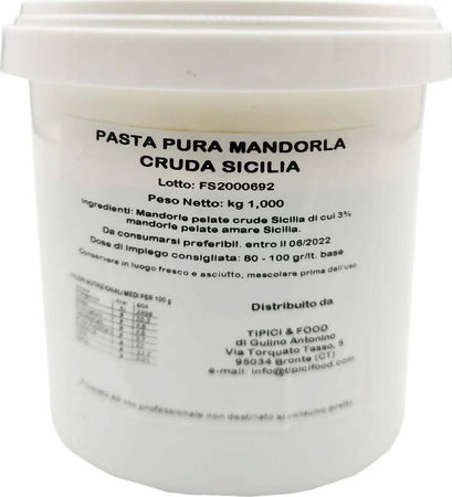 Pasta Pura di Mandorla Cruda di Sicilia Produzione 100% Siciliana 3% di Mandorle pelate Amare Sicilia Prodotto Artigianale Pasta Pura Tipici & Food - Bronte, Commerciovirtuoso.it