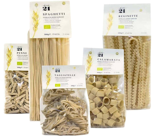 Pasta Siciliana 5x 500 Gr, Parta Artigianale Bio Di Grano Antico Siciliano Tipo Russello FoodBox 5 Pz. 500gr. Cad. Secolo21