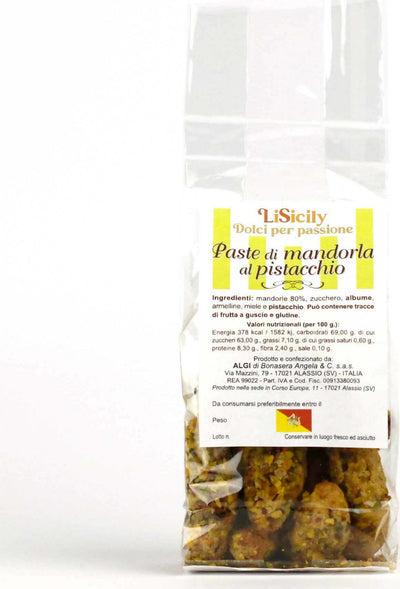 Paste Di Mandorla Al Pistacchio Con 80% Di Mandorle Artigianali Made In Italy Alimentari e cura della casa/Snack dolci e salati/Biscotti/Biscotti per la colazione LiSicily dolci per passione - Alassio, Commerciovirtuoso.it