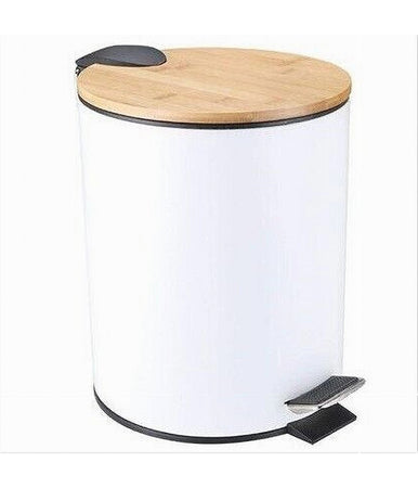 Pattumiera Acciaio A Pedale 5 Litri Bidone Cestino Spazzatura Bianco Legno 87456